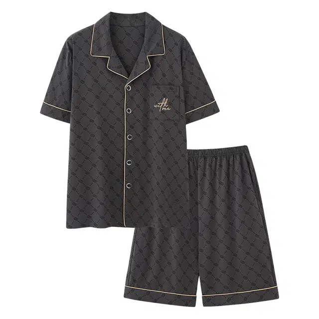 睦隆世家 纯棉短袖舒适可外穿家居服薄款睡衣套装 男款