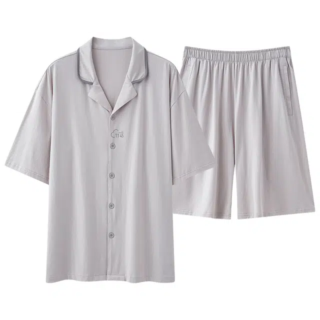 俏佳人 柔软亲肤休闲开衫慵懒短袖五分裤家居服睡衣套装 男款