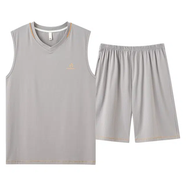 俏佳人 柔软亲肤韩版基础休闲套头慵懒宽松背心短裤家居服睡衣套装 男款