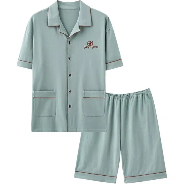 睦隆世家 纯棉短袖开衫简约舒适可外穿家居服睡衣套装 男款