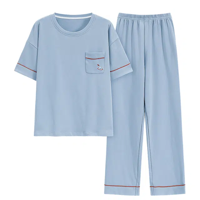 睦隆世家 可外穿家居服两件套抗菌薄款高级感短袖长裤学生睡衣套装 女款