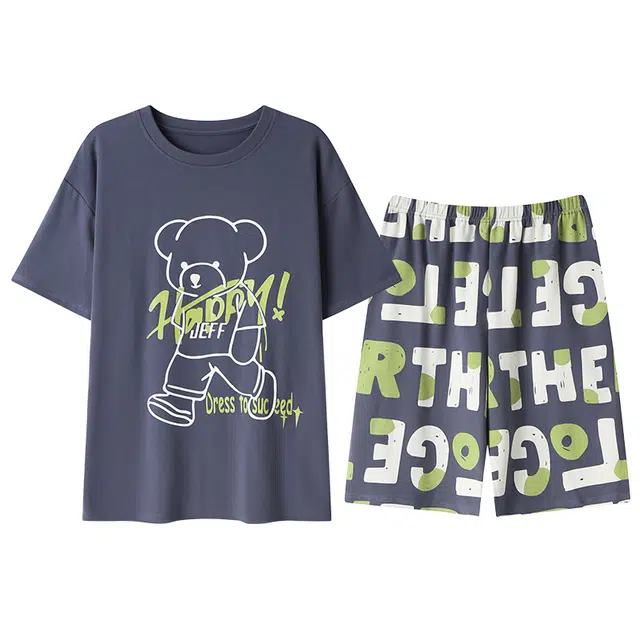 俏韵 卡通动漫短袖短裤纯棉大码家居服睡衣套装 男款