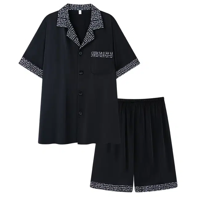 顶瓜瓜 时尚简约舒适亲肤家居服夏季睡衣套装 男款
