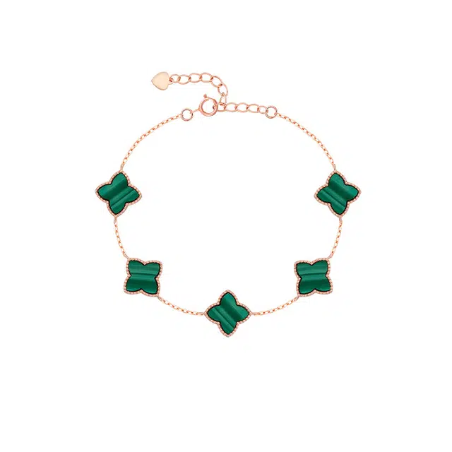 法思梵 幸运四叶草系列 小众轻奢精致气质温柔别致简约百搭小清新森系浪漫时尚高级设计感个性天然 孔雀石 手链 女款