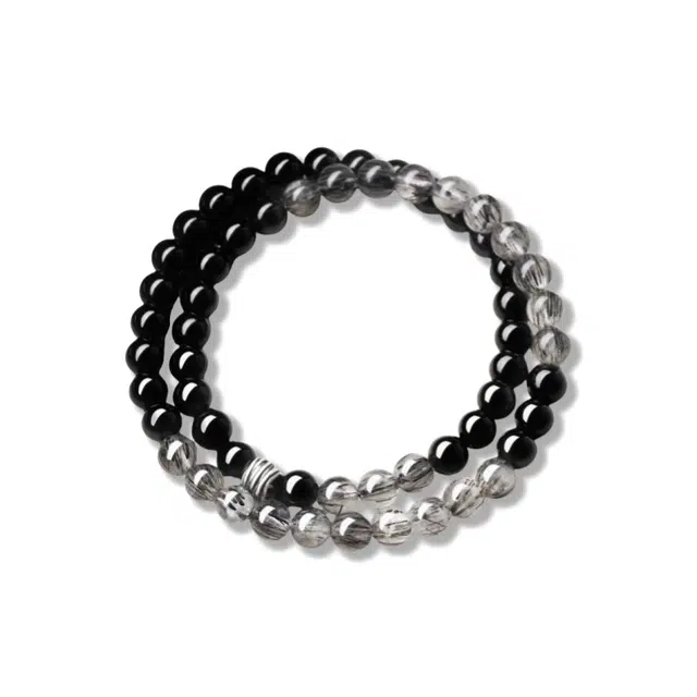 【7A曜石】 奥斯坦汀 黑发晶双层新中式国风潮流百搭小众轻奢叠戴手饰品 黑曜石 手串 男女同款情侣款