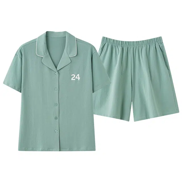 俏佳人 柔软亲肤基础休闲开衫慵懒短袖家居服睡衣套装 女款