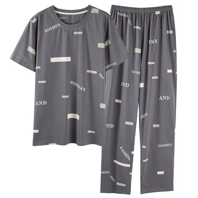 俏佳人 韩版柔软亲肤基础休闲短袖长裤慵懒家居服睡衣套装 男款