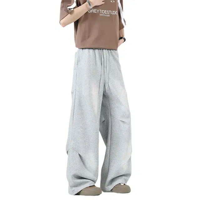 哲源 美式重磅纯色简约运动宽松直筒百搭垂感阔腿休闲裤 男女同款