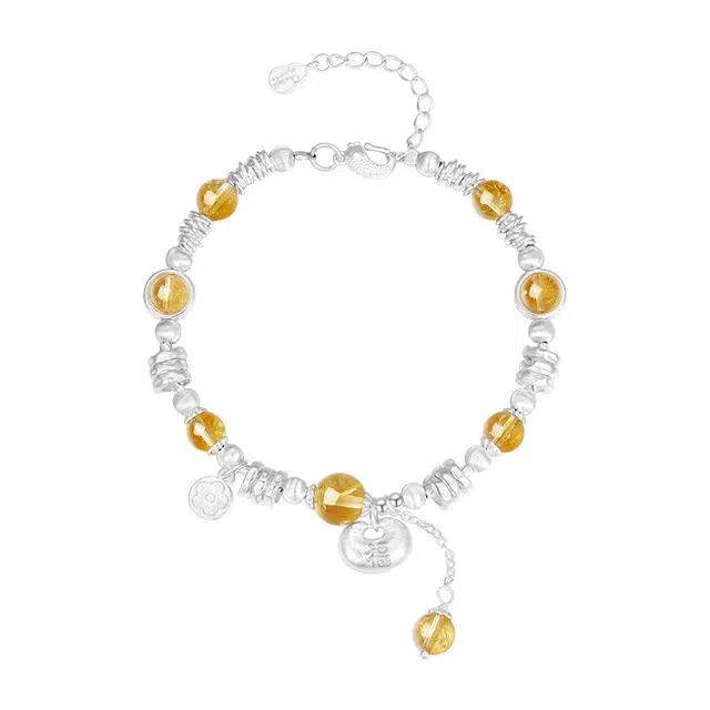 周大生 【 福光跃金 】财源广进 福袋流苏 清新小众高级寓意暴富 招财进宝 时来运转 八方来财#好运手串天然 黄水晶 手链 女款