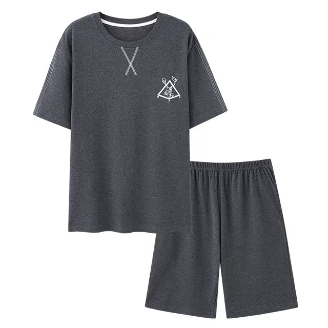 睦隆世家 纯棉圆领短袖简约舒适休闲睡衣套装 男款