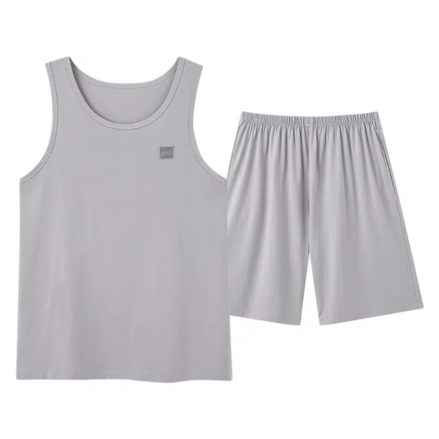 俏佳人 纯色柔软亲肤韩版基础休闲慵懒家居服睡衣套装 男款