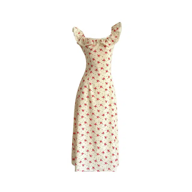 敲模女孩 法式复古甜美碎花气质收腰修身度假风长裙吊带连衣裙 女款