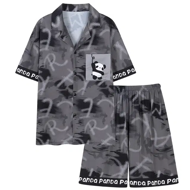 顶瓜瓜 时尚简约亲肤设计短袖上衣家居服五分裤夏季睡衣套装 男款