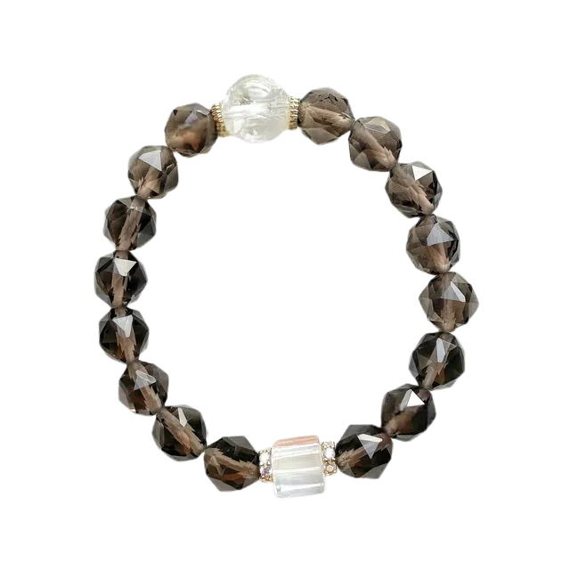 迈奇的礼物 茶曜晶白水晶方糖散珠子饰品天然 黑曜石 手串 女款