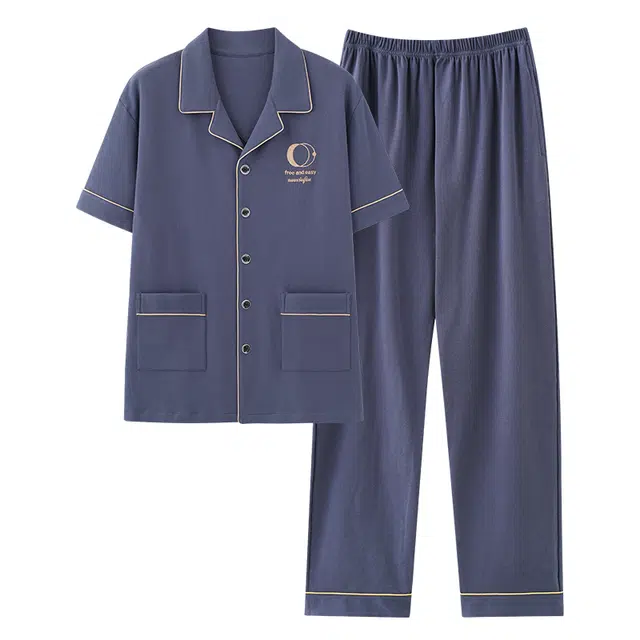 睦隆世家 纯棉短袖长裤时尚家居服舒适简约睡衣套装 男款