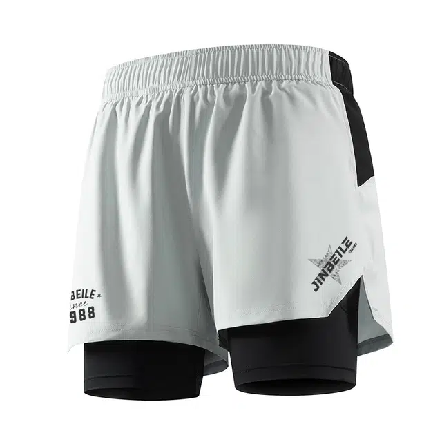 金贝勒 拼接撞色字母图案印花抗皱耐磨柔软舒适户外运动薄款系带休闲短裤 男女同款