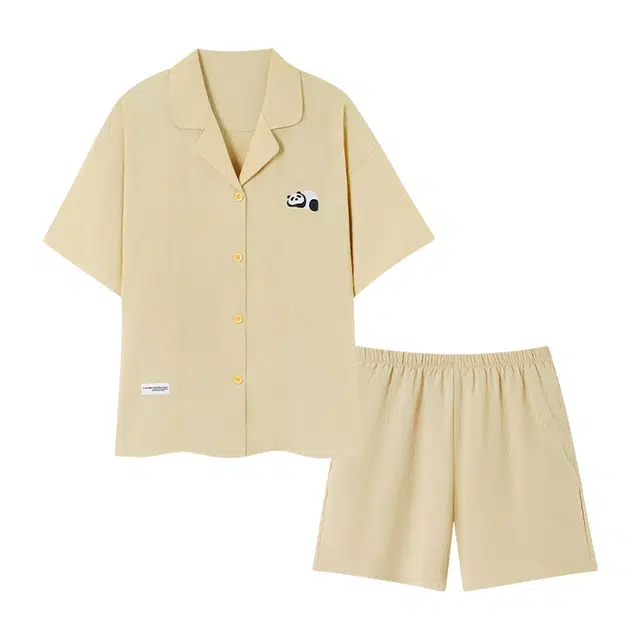 顶瓜瓜 短袖翻领开衫甜美休闲卡通熊猫家居服睡衣套装 女款