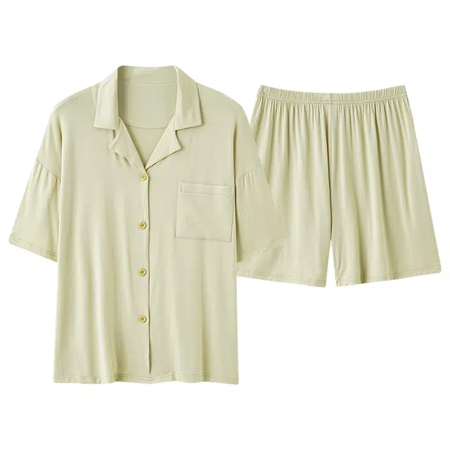 俏佳人 柔软亲肤基础休闲简约开衫慵懒短袖家居服睡衣套装 女款