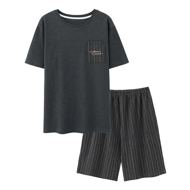 睦隆世家 纯棉休闲短袖短裤薄款可外穿宽松大码家居服睡衣套装 男款