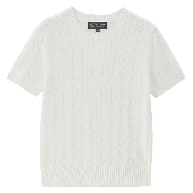 佐丹奴 韩国系列纯棉绞花圆领短款短袖针织衫 女款