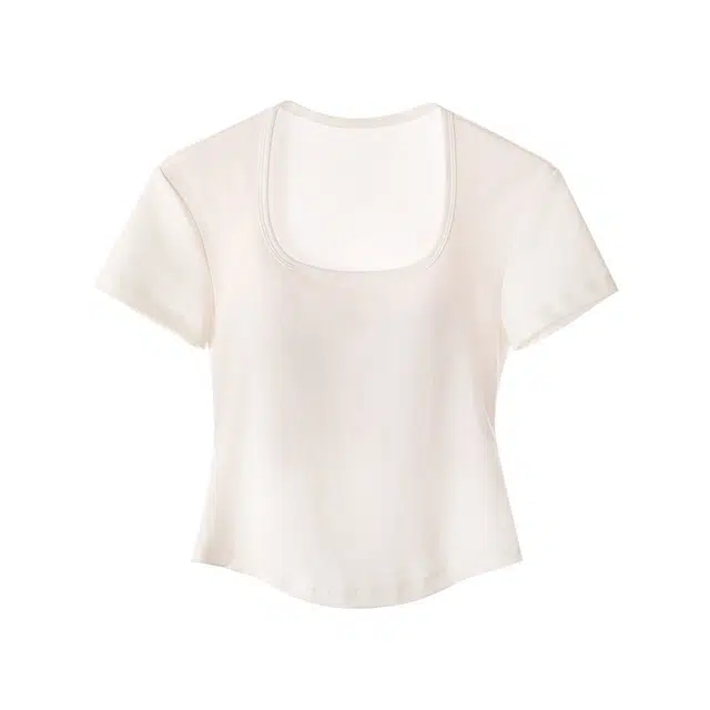内在密码 方领带胸垫辣妹纯色高弹力显瘦短袖打底衣 女款