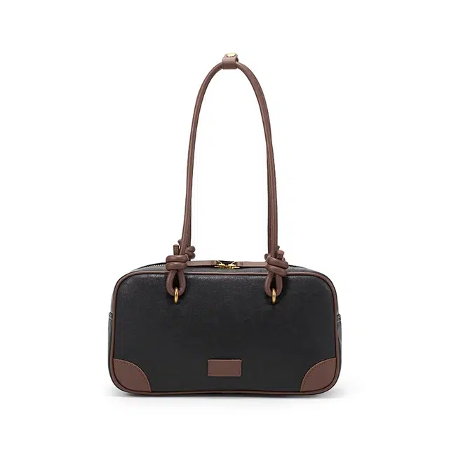 西木汀 安然 撞色百搭高级感波士顿包日常通勤百搭 牛皮 手提单肩包 大号 女款 米白色/深邃黑