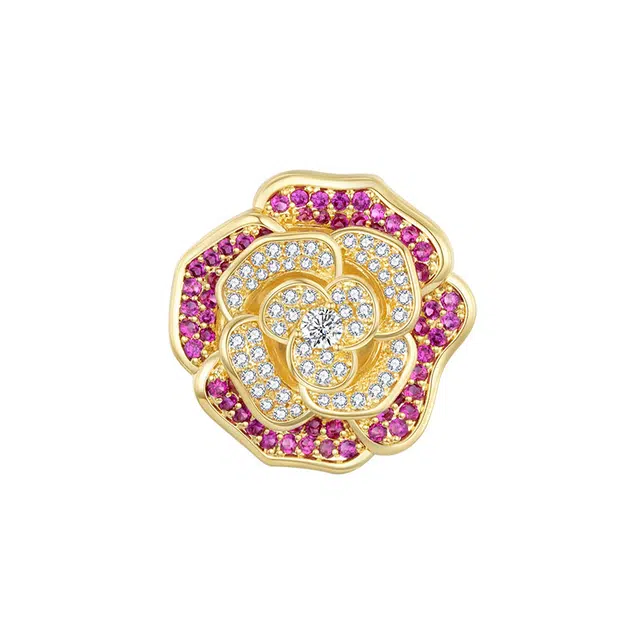 法思梵 小清新森系浪漫唯美风高级时尚设计感配饰 时尚轻奢小众璀璨气质温柔元气山茶花饰品 合金 胸针 女款