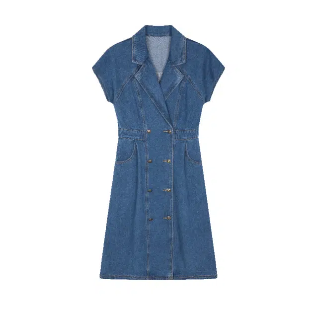 潞优野 高级小众休闲收腰百搭通勤简约短袖连衣裙 女款