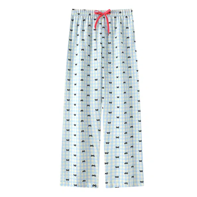 宫蝶 休闲家居服阔腿长裤可外穿格子睡裤 女款