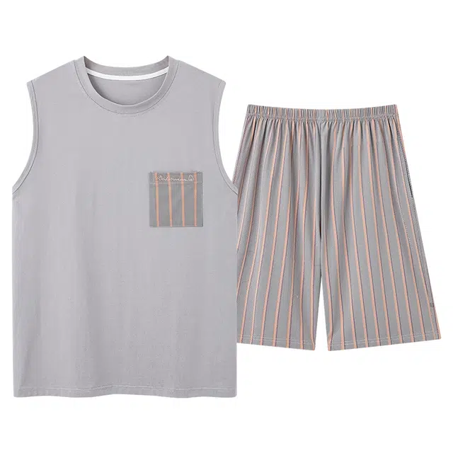 俏佳人 柔软韩版亲肤基础休闲慵懒无袖背心家居服睡衣套装 男款