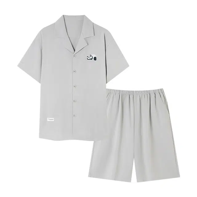 顶瓜瓜 云朵棉短袖短裤翻领开衫休闲舒适卡通熊猫两件套家居服夏季睡衣套装 男款