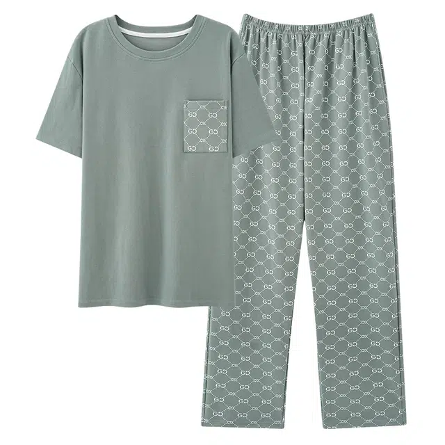 睦隆世家 纯棉长裤短袖舒适家居服可外穿夏季睡衣套装 男款