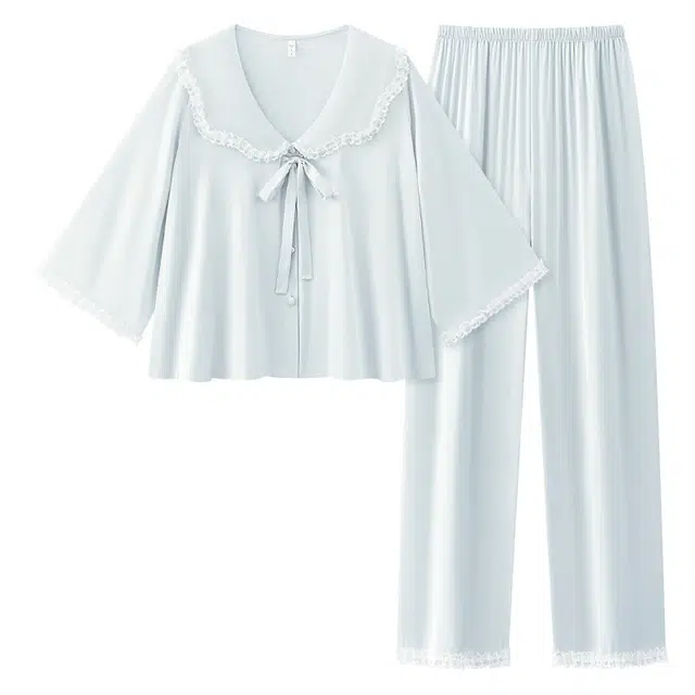 顶瓜瓜 冰丝简约翻领舒适带胸垫可外穿家居服睡衣套装 女款