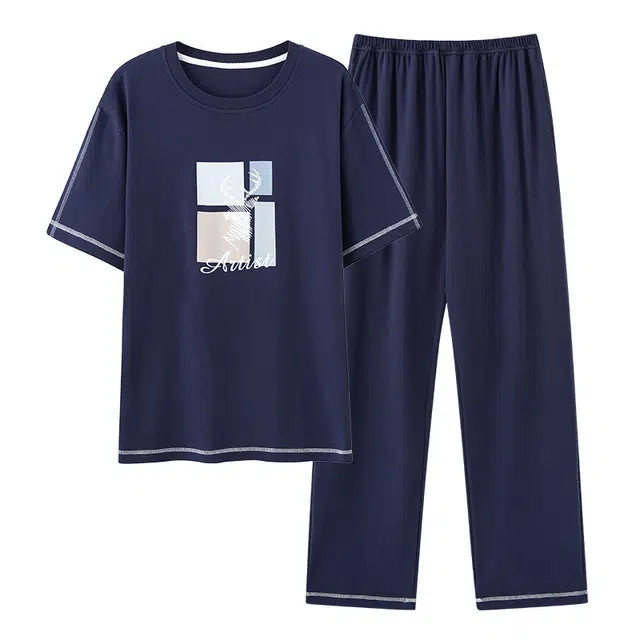 睦隆世家 舒适短袖长裤宽松可外穿家居服夏季睡衣套装 男款