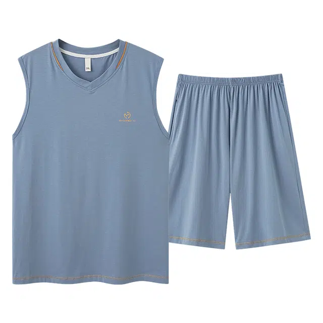 俏佳人 纯色印花柔软亲肤韩版基础休闲慵懒家居服睡衣套装 男款