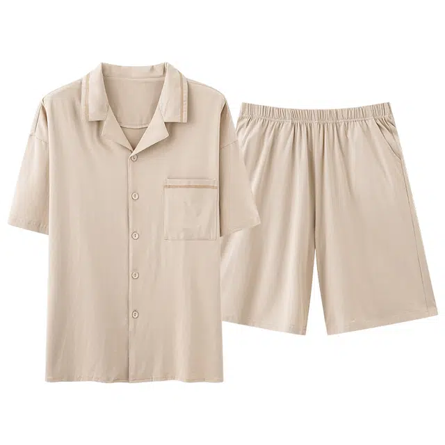 俏佳人 纯色基础柔软亲肤休闲开衫慵懒家居服睡衣套装 男款