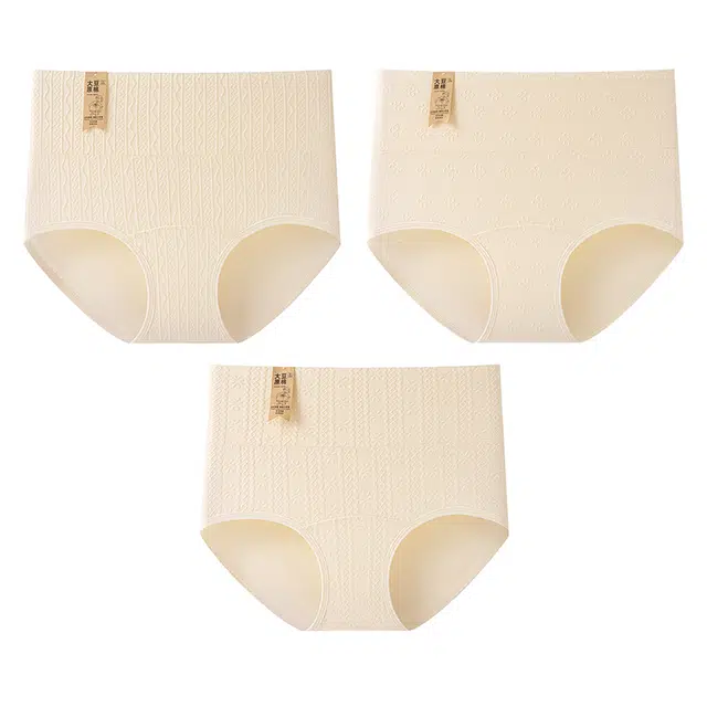 二三二三 抗菌云感棉裆部亲肤吸汗高腰大豆原棉提花高腰不卡档不卷边柔软透气三角裤百搭舒适时尚少女不夹臀内裤 女款 组合装