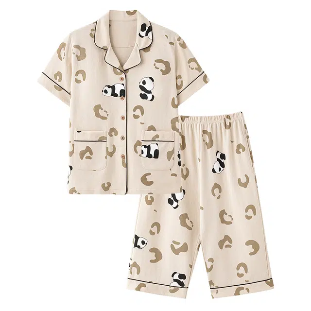 睦隆世家 短袖薄款七分裤带胸垫休闲家居服睡衣套装 女款