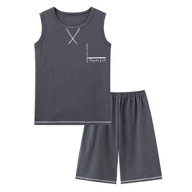 睦隆世家 背心纯棉无袖舒适吊带可外穿薄款家居服睡衣套装 男款