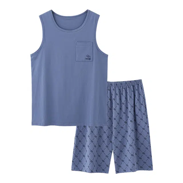 睦隆世家 背心纯棉薄款可外穿舒适无袖全棉家居服睡衣套装 男款