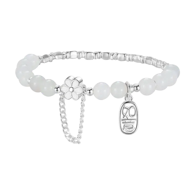 潮宏基 如意 新中式国潮 精致轻奢小众高级 花朵银牌招财纳福转运上岸 礼盒品#好运 玉髓 手链 女款