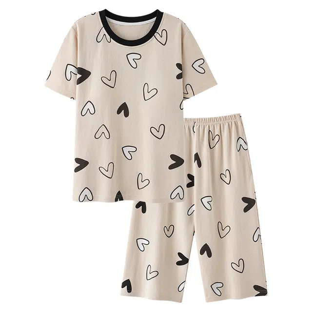 睦隆世家 带胸垫短袖七分裤薄款休闲舒适家居服睡衣套装 女款