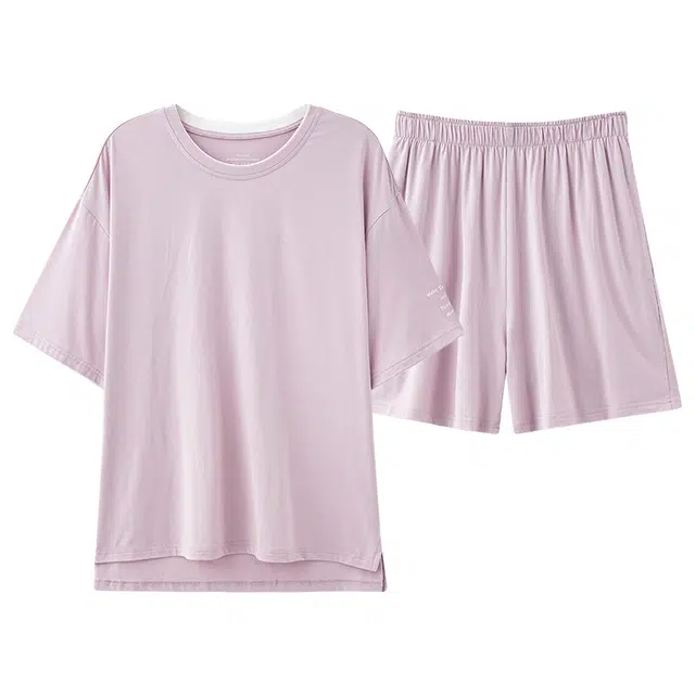 俏佳人 带胸垫垂感柔软亲肤透气基础休闲短袖慵懒家居服睡衣套装 女款