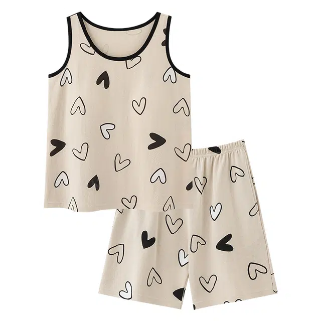 睦隆世家 无袖短裤带胸垫防凸点舒适一体可外穿家居服睡衣套装 女款