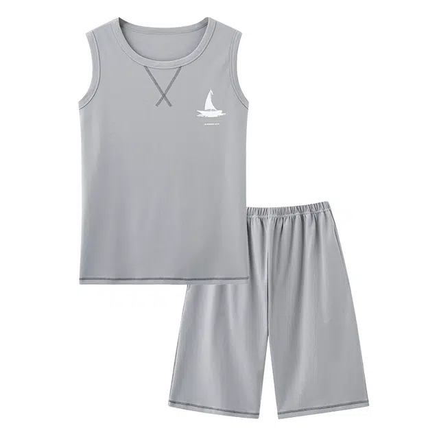 睦隆世家 背心吊带纯棉无袖家居服可外穿薄款睡衣套装 男款