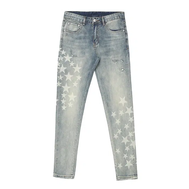 吉肯蒂 高端复古印花潮流修身裤长裤牛仔裤 男款