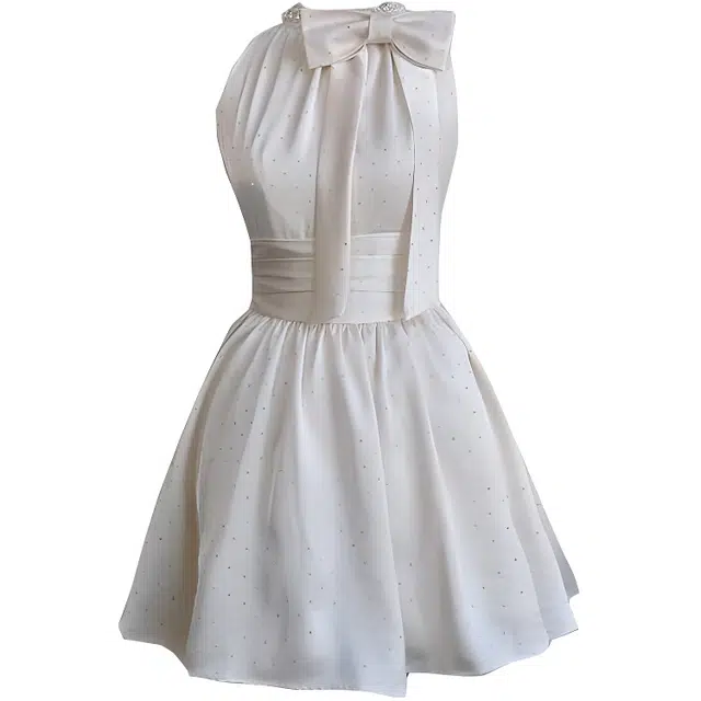 思蓓儿 隐形拉链千金纯欲风挂脖收腰裙子烫钻蝴蝶结无袖连衣裙 女款