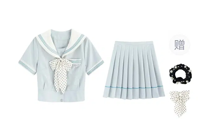 雾闪闪 学院风水手服海军领短袖上衣高腰百褶裙甜美裙装套装 女款