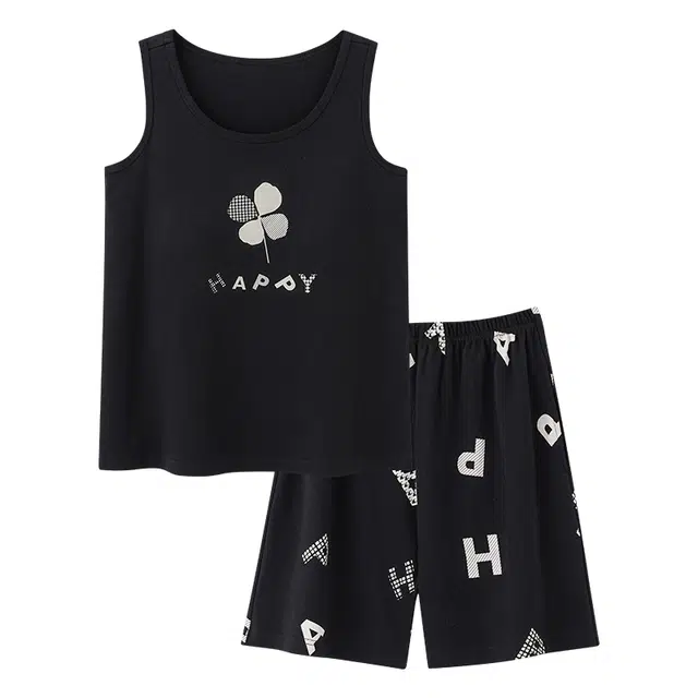 睦隆世家 背心无袖带胸垫防凸点家居服三分裤夏季睡衣套装 女款