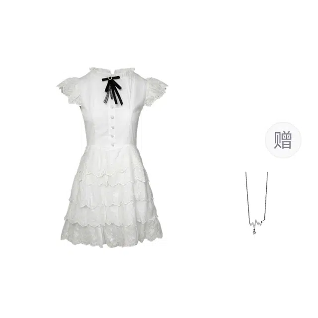 识恩 法式高级感甜美俏皮小个子学院风纯色修身飞飞袖气质蓬蓬蛋糕裙短袖连衣裙 女款